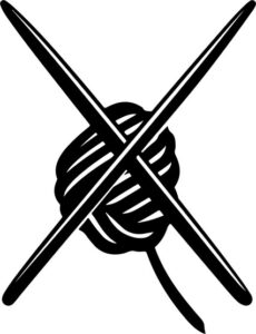Crossed knitting needles and yarn