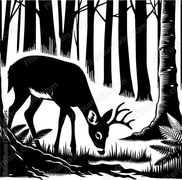 Deer cautiously sniffing the forest floor