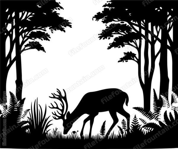 Deer cautiously sniffing the forest floor