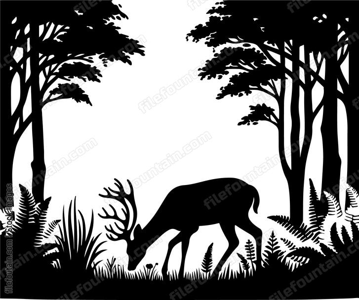 Deer cautiously sniffing the forest floor