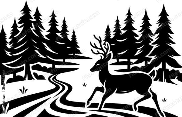 Deer crossing a tranquil forest path