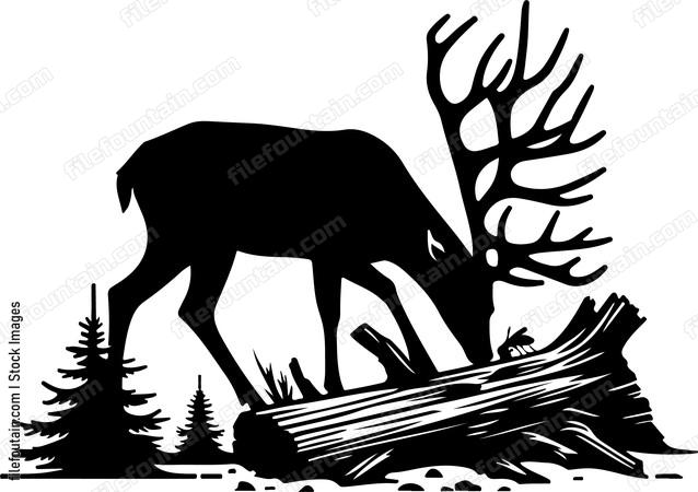 Deer investigating a fallen log for insects