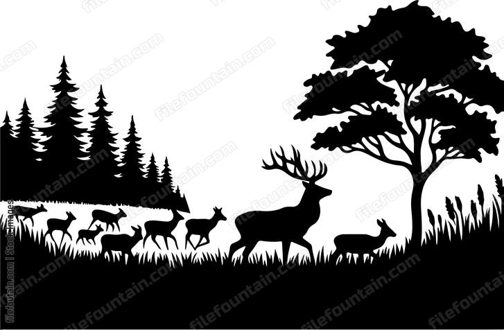Deer leading its herd to a new grazing area