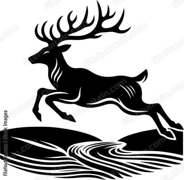 Deer leaping gracefully over a babbling brook