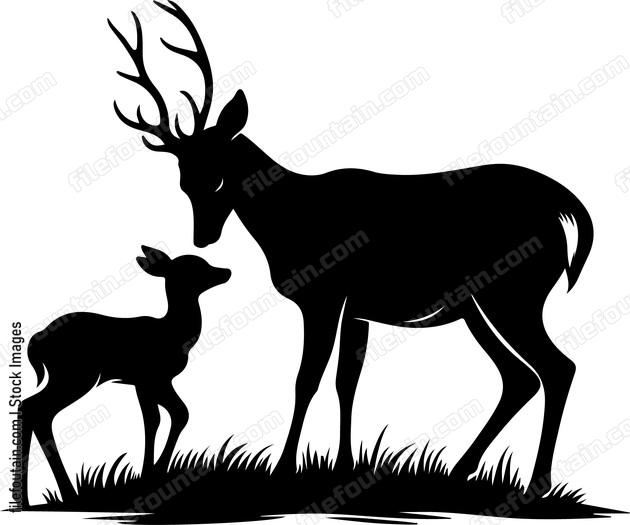 Deer nuzzling its fawn in a tender moment