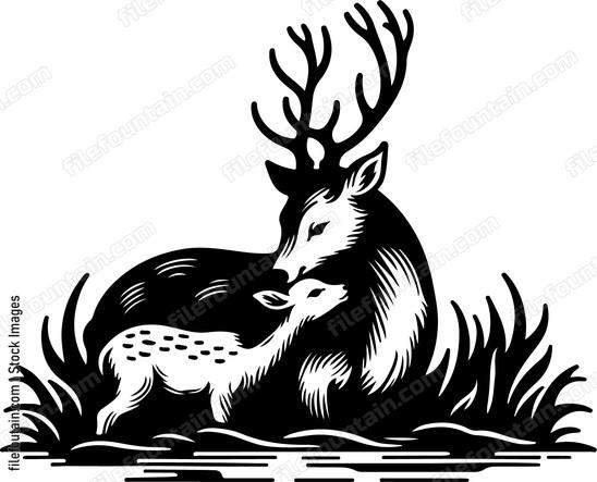 Deer nuzzling its fawn in a tender moment