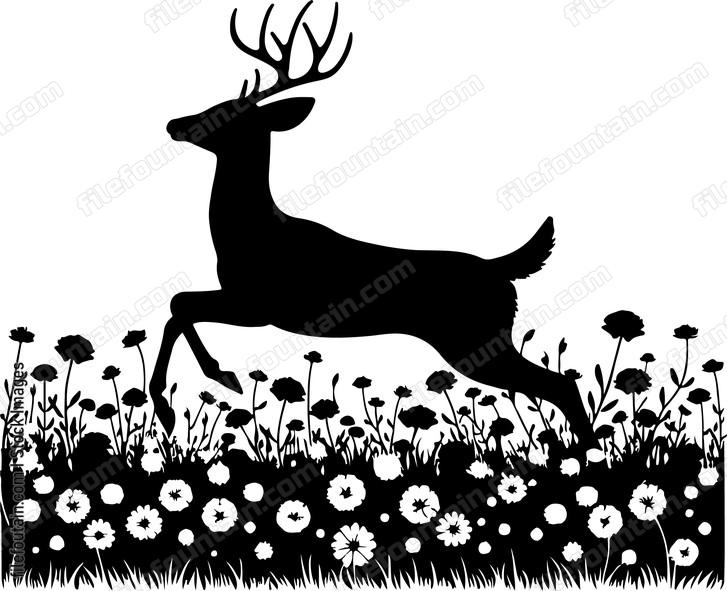 Deer playfully bounding through a field of wildflowers