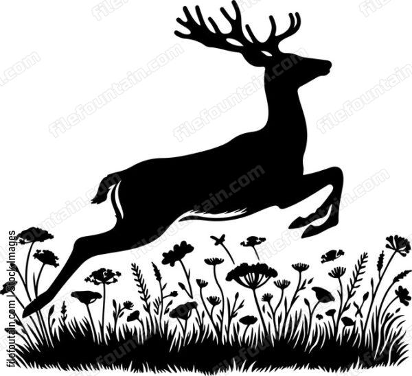 Deer playfully bounding through a field of wildflowers