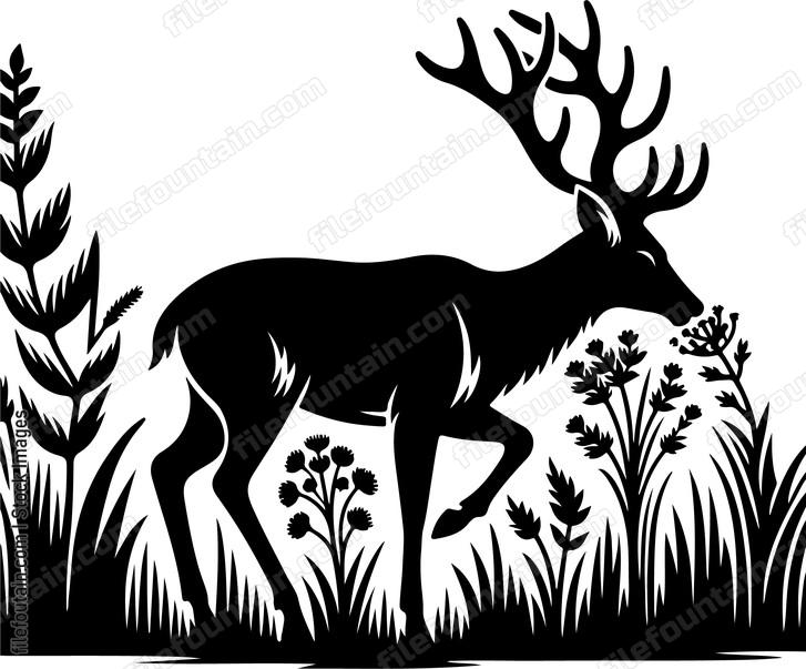 Deer sniffing and tasting various plants and herbs