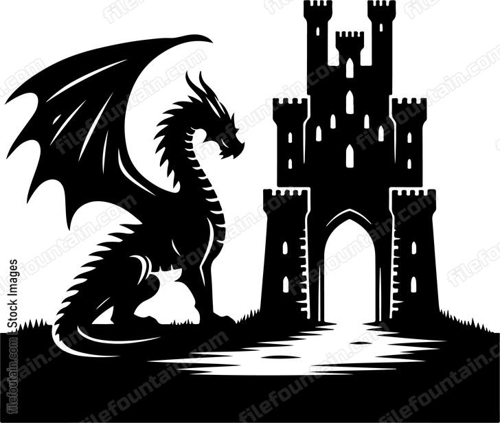 Dragon at the Gates of a Castle