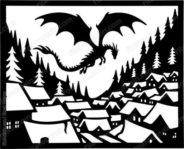 Dragon Overlooking a Village