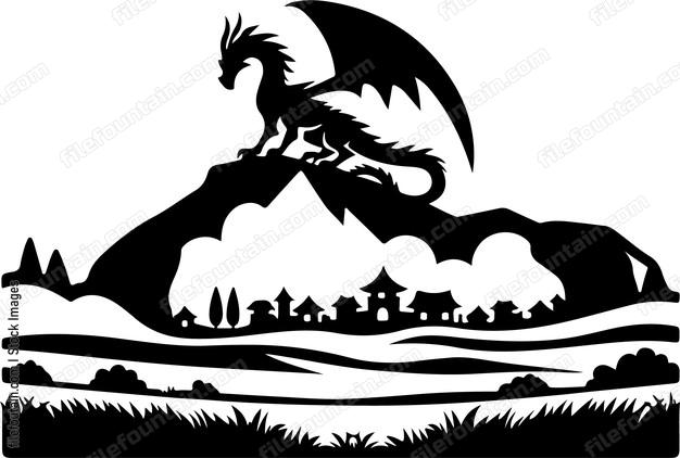 Dragon Overlooking a Village
