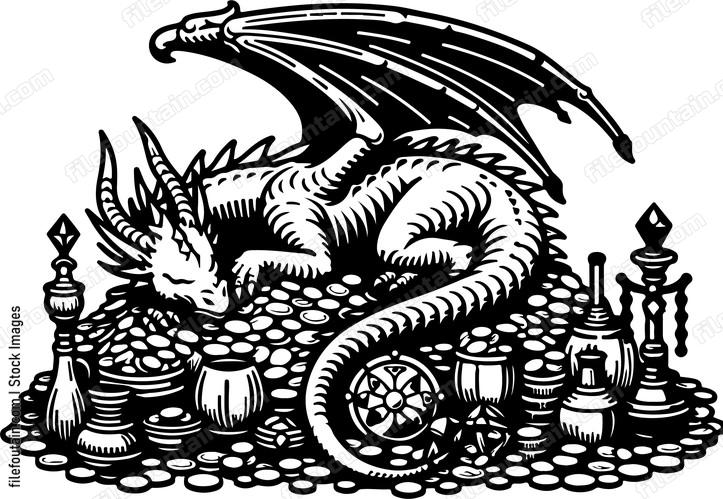 Dragon sleeping on a pile of treasure