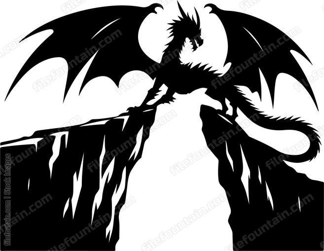 Dragon Standing Between Two Cliffs Over Abyss