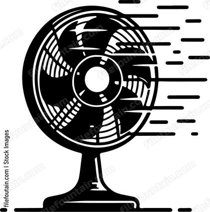Electric fan aiding in the dispersion of smoke during a cooking mishap