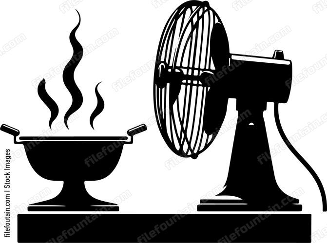 Electric fan aiding in the dispersion of smoke during a cooking mishap