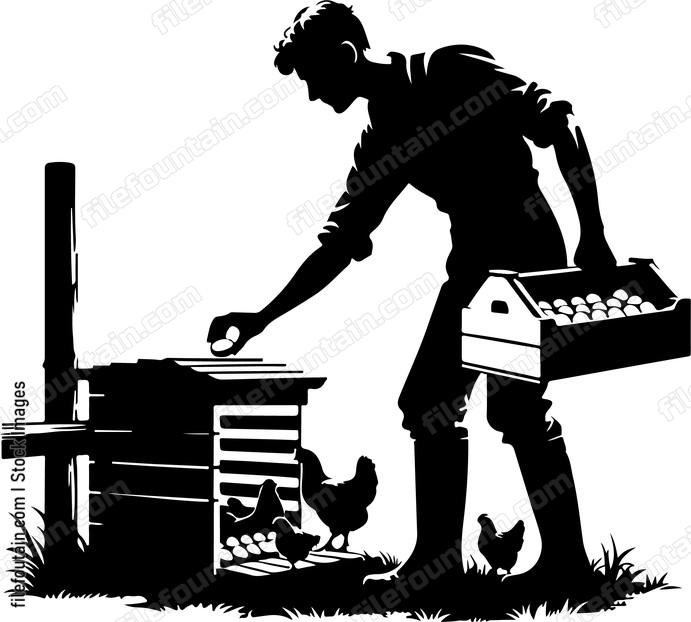 Farmer collecting fresh eggs from a chicken coop
