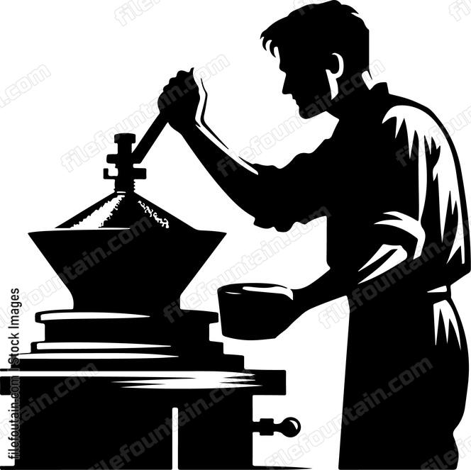Farmer grinding grain to produce flour using a traditional mill
