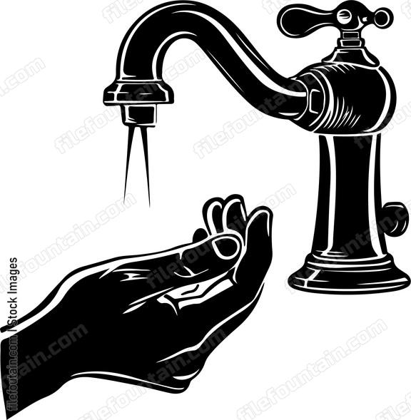 Faucet with water and hand