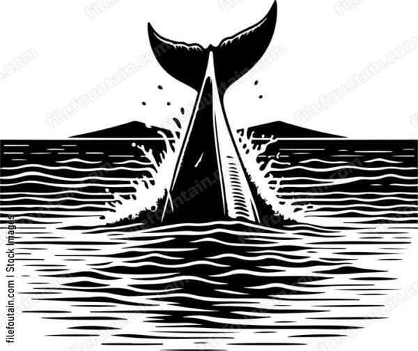 Fish tail fin breaking the surface as it dives