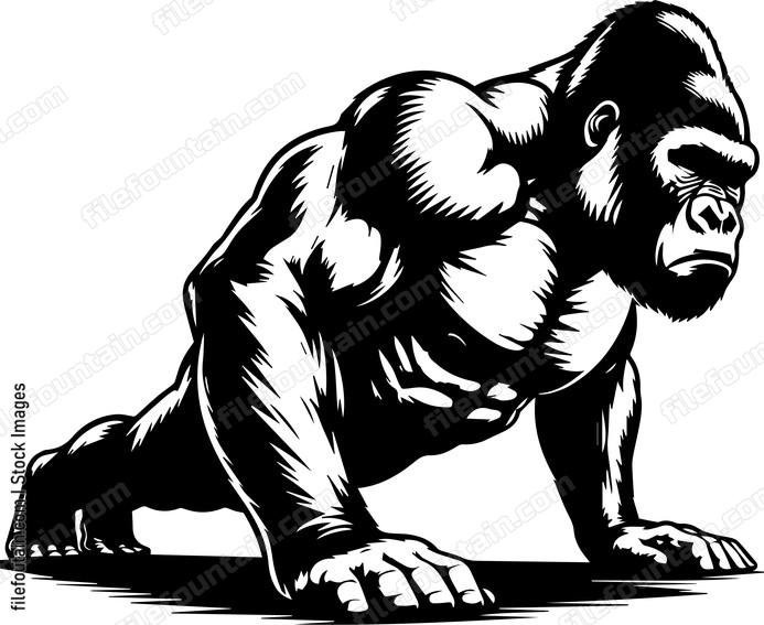 gorilla doing pushups The gorilla is depicted in the middle of a pushup