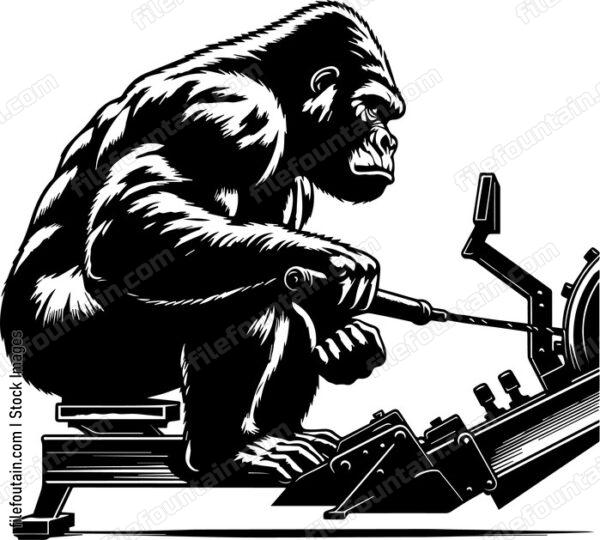 gorilla using a rowing machine