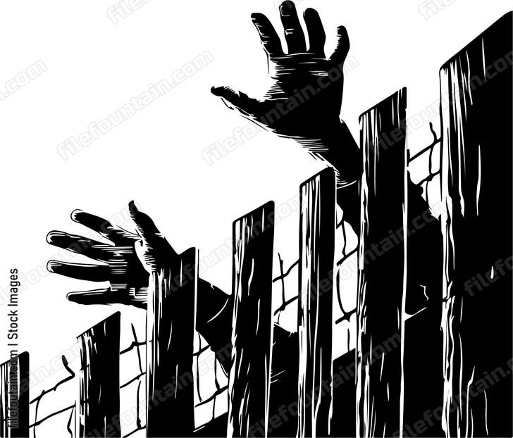 Hands reaching out from behind a fence