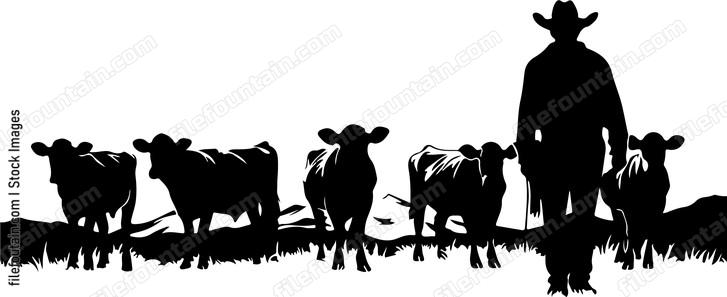 Herd Of Cows And Cowboy
