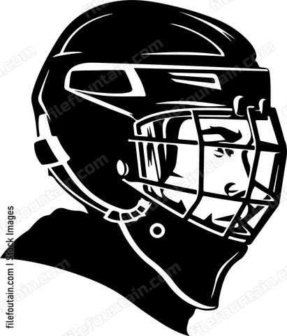 Hockey player in helmet side view