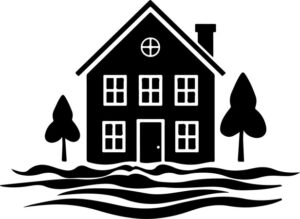 House near wavy water