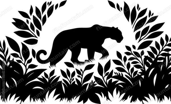 Jaguar stealthily stalking its prey through dense foliage