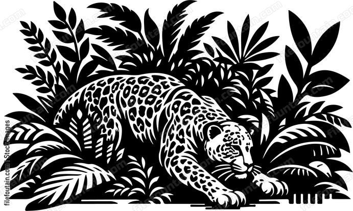 Jaguar stealthily stalking its prey through dense foliage