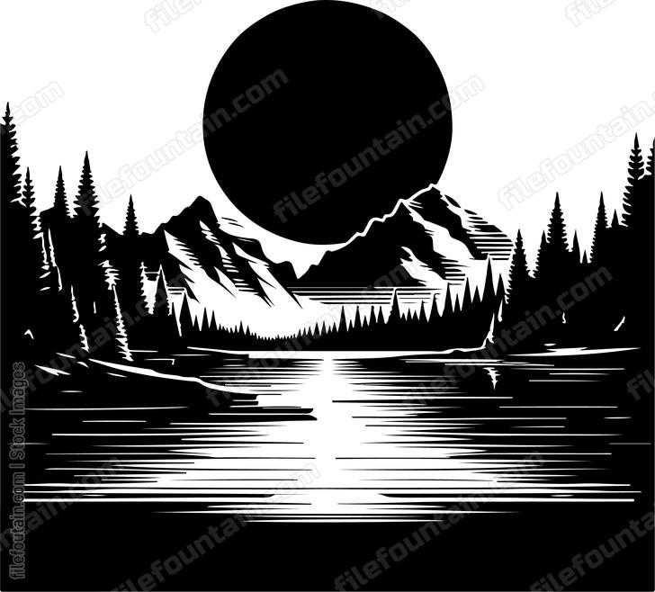 Lake at night with the silhouette of mountains in the background