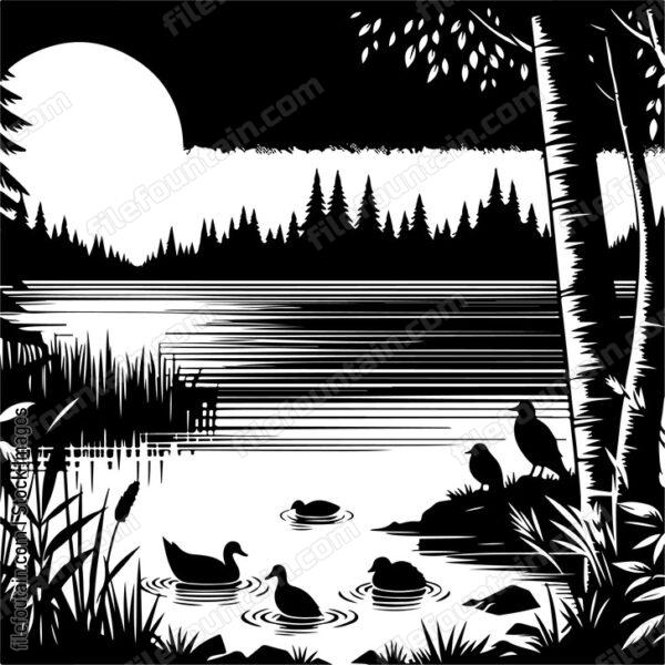 Lakexatxnightxwithxthexfaintxsoundsxofxnocturnalxwildlifexducksxandxbirdsx