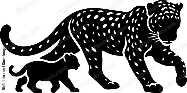 Leopard engaging in a playful tussle with its cub