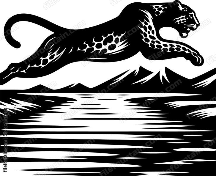 Leopard leaping across a river with calculated precision