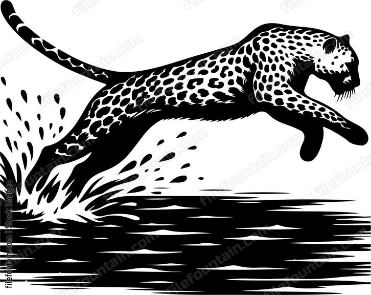 Leopard leaping across a river with calculated precision
