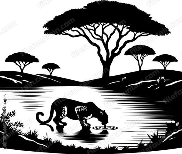 Leopard quenching its thirst at a secluded watering hole