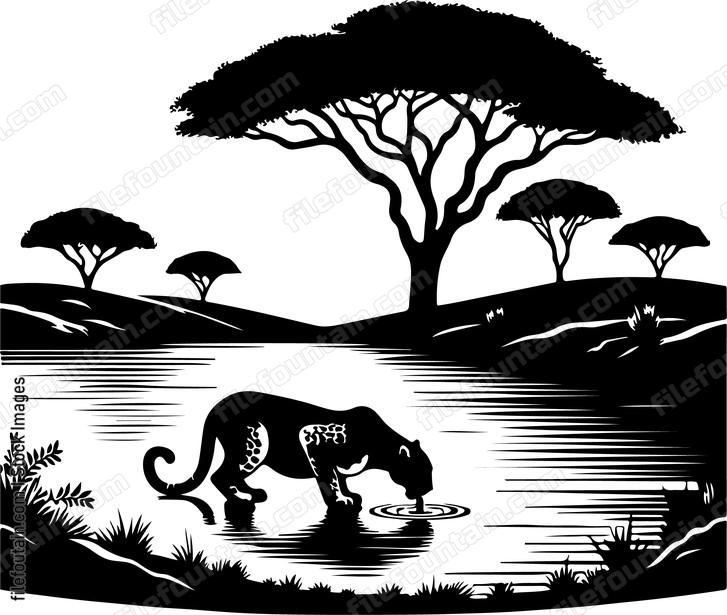 Leopard quenching its thirst at a secluded watering hole