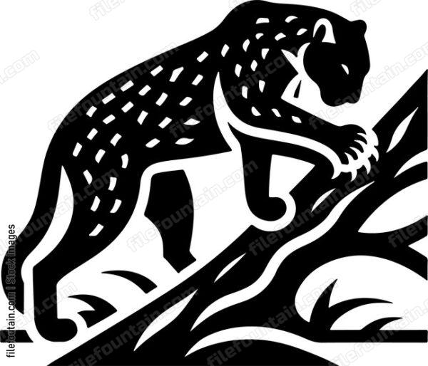 Leopard sharpening its claws on a tree trunk