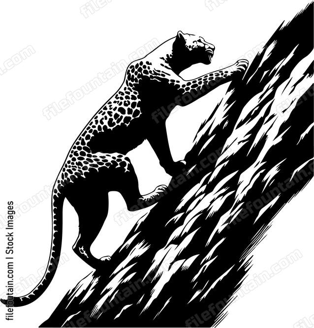 Leopard showcasing its climbing prowess on a rocky cliff
