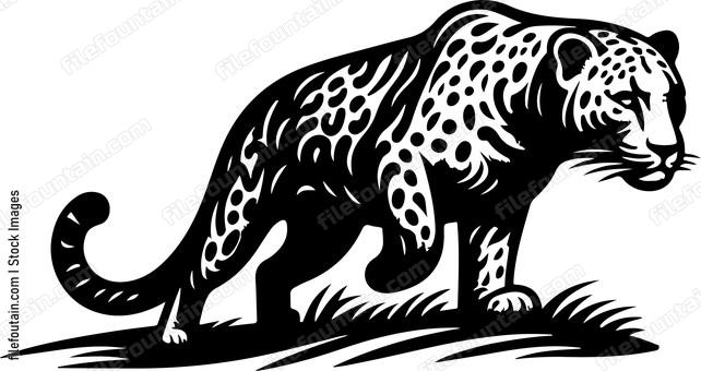 Leopard stalking its prey with intense focus