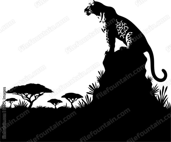 Leopard surveying its vast territory from atop a termite mound