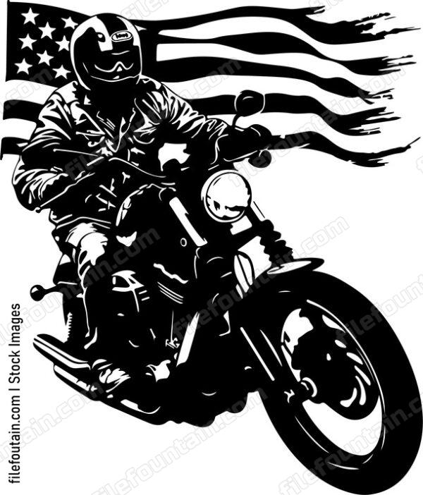 Motorcycle Rider Us Flag