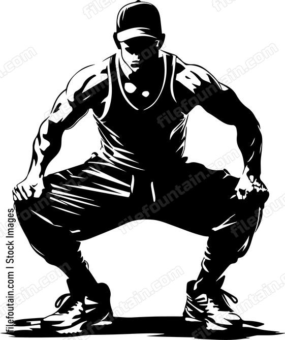 Muscular man crouching exercise