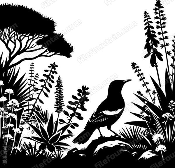 oriole exploring a garden filled with endemic plants
