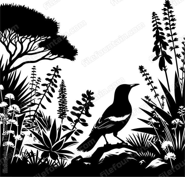 oriole exploring a garden filled with endemic plants