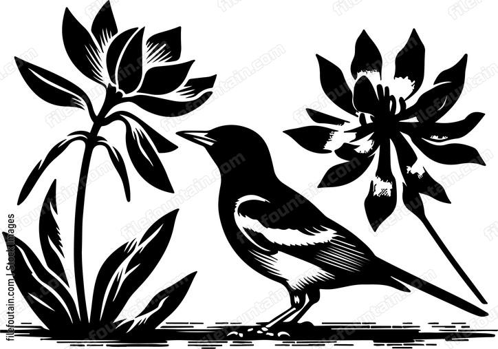 oriole interacting curiously with a native flower