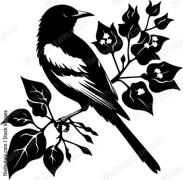 oriole perched on a vibrant bougainvillea branch