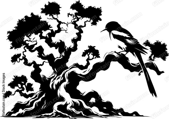 oriole perching on an ancient tree with historical significance